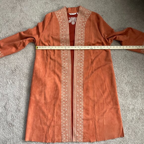 Soft Surroundings Jacket Womens XL Orange Long Embroidered Boho Festival Sueded - Picture 7 of 8